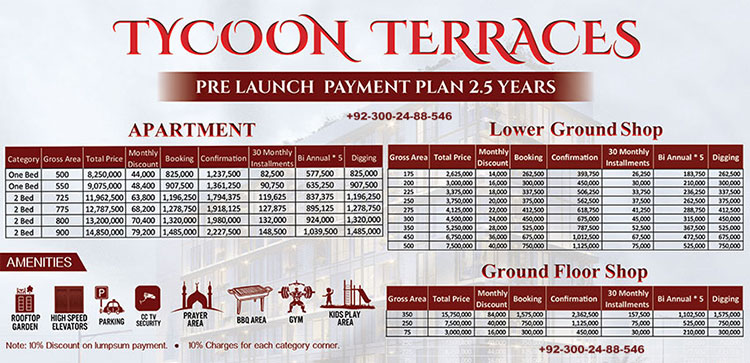 Tycoon Terraces Bahria Town Lahore Payment Plan Tycoon Terraces Bahria Town Lahore Payment Plan